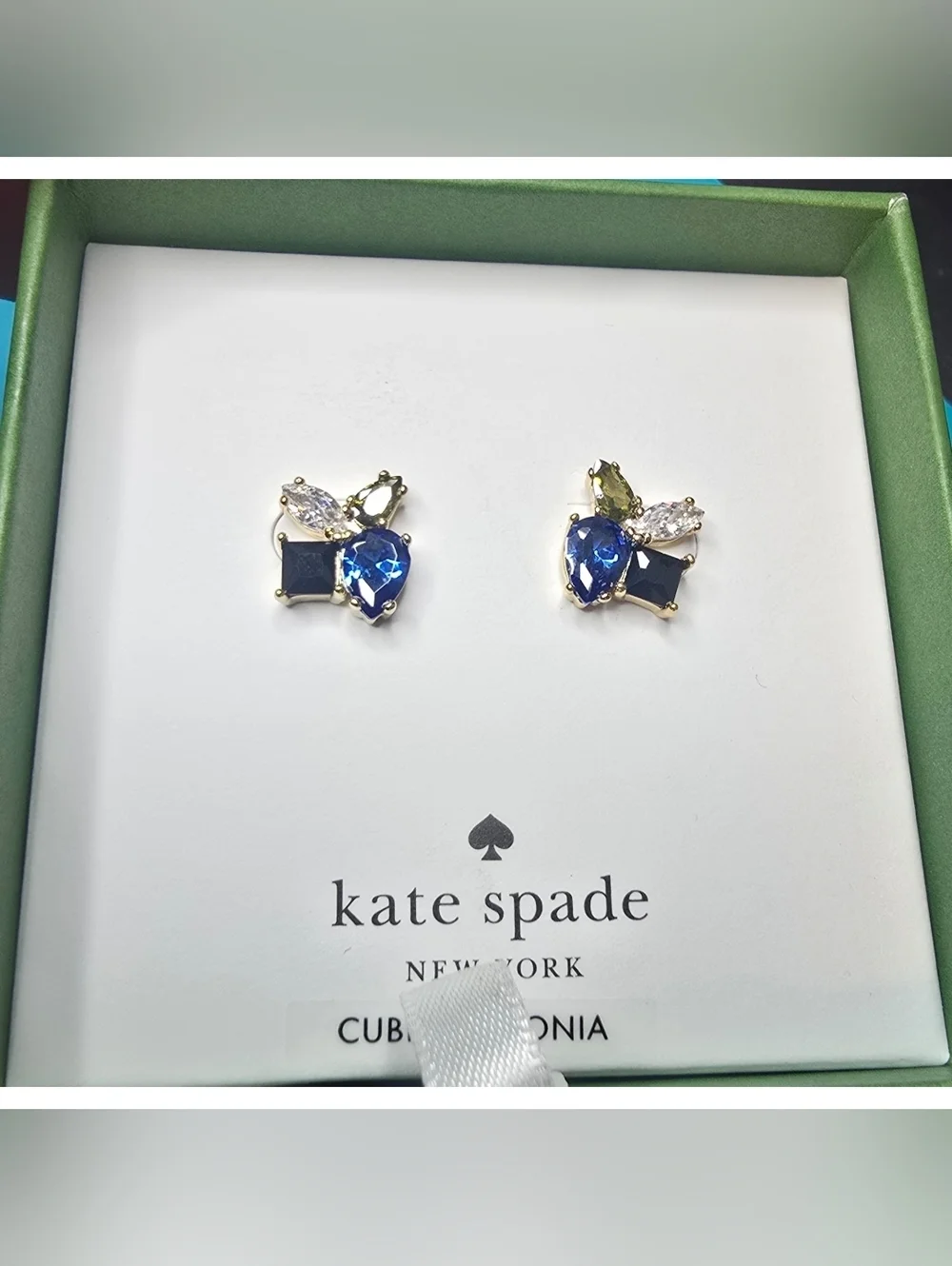 NWT Kate Spade Flying Colors Cluster Stud Earrings Blue Multicolor Gold Plated